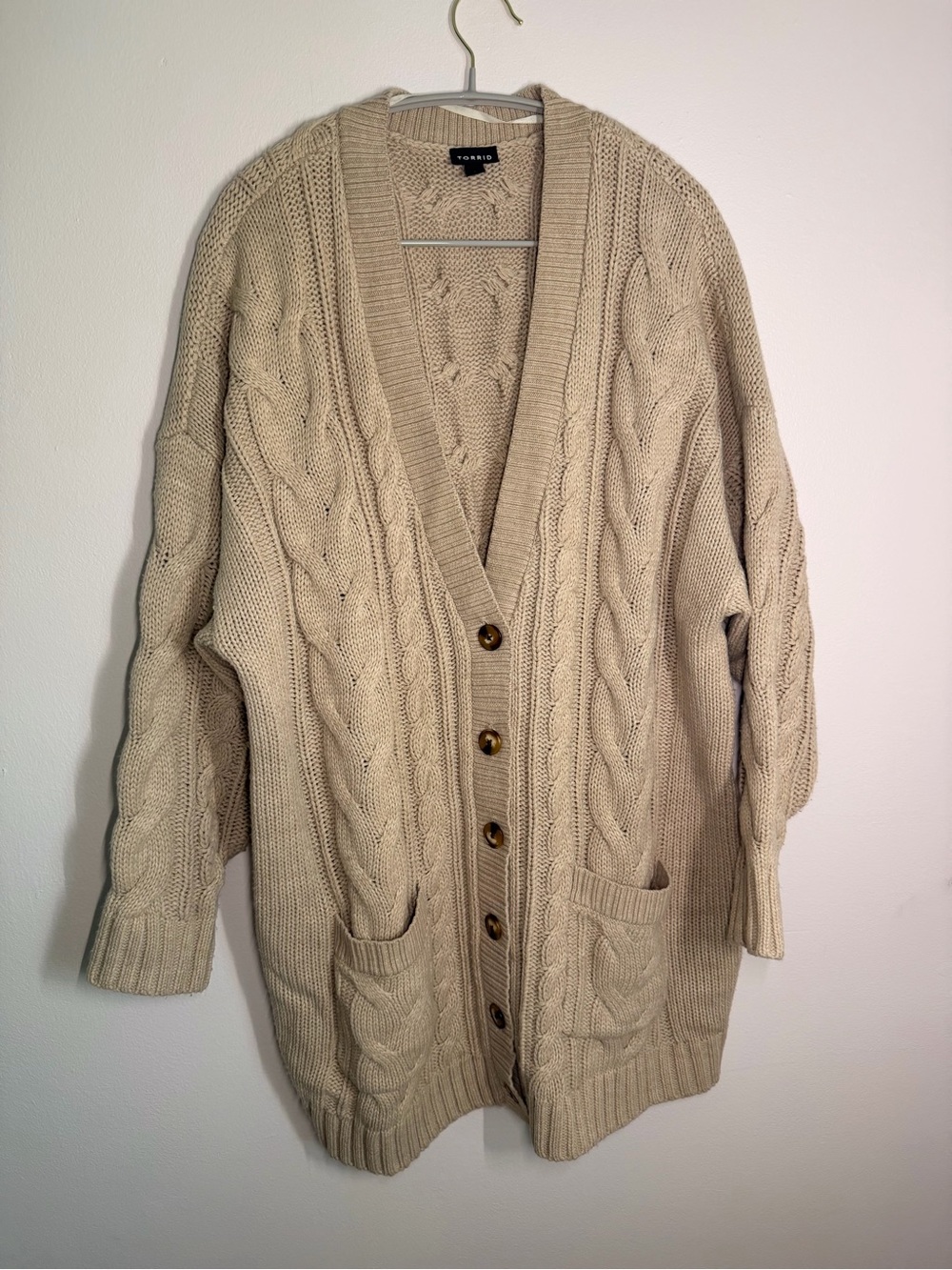 Torrid Cable Knit Grandpa Cardigan Size 2 2X Oatmeal Button Front Chunky Sweater - Picture 2 of 9